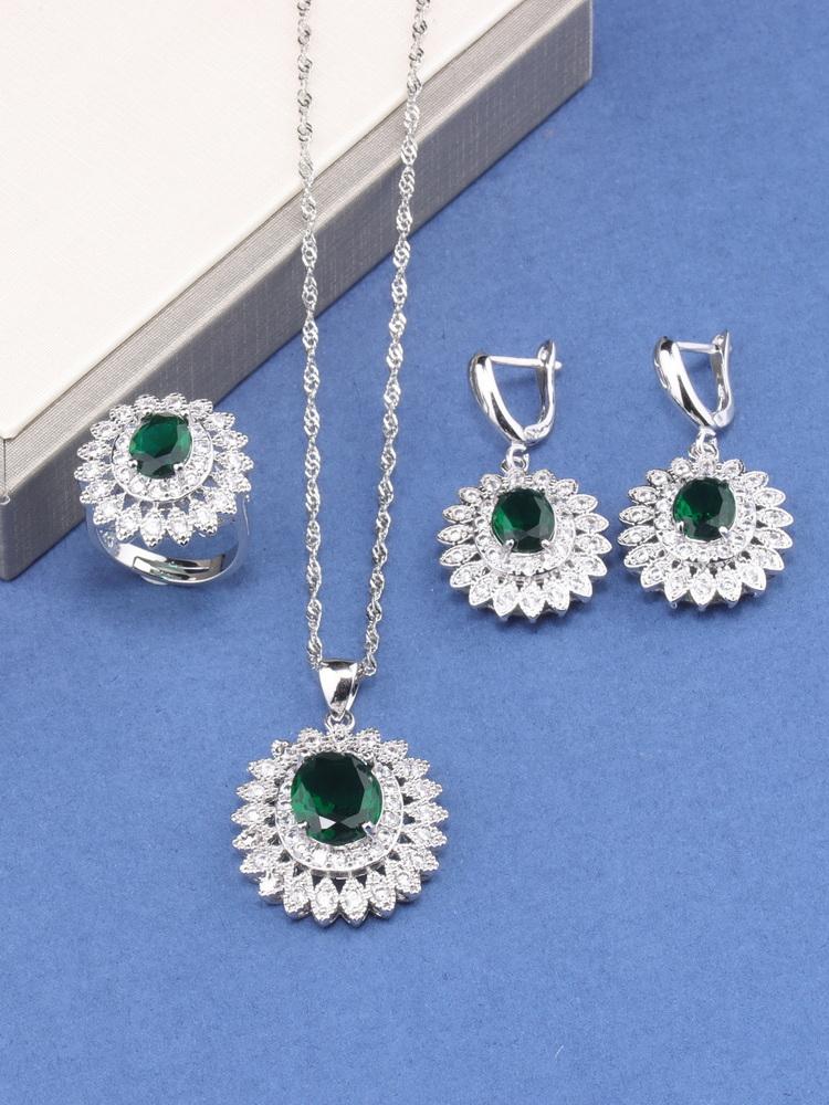 Fine Jewelry For Women Gift Wedding Dress Elegant Luxury Necklace And Clip Earrings Ring Zircon 4-Piece Flower Sets