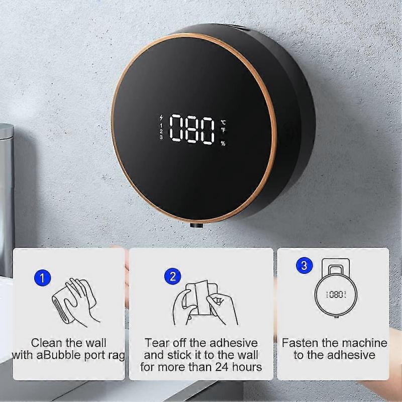 Wall Mounted Automatic Soap Dispenser, Electric Soap Proposal Machine, Rechargeable With Temperature Display, Suitable For Kids And Adults (black)