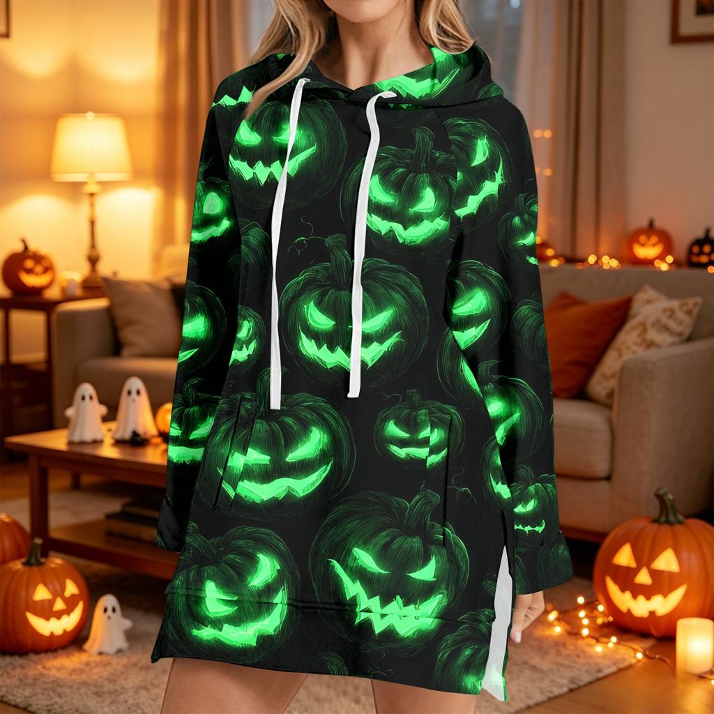 Women's Casual Long Sleeve Halloween Print Hoodie Pullover for Holiday Party