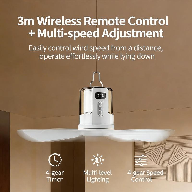 Ventilatori da Soffitto Portatili da Campeggio da 10800mAh Circolatore d'Aria per Tenda Raffrescatore Elettrico Ricaricabile da Esterno Luce LED Telecomando