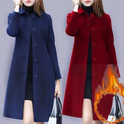 Herbst Damenmantel Mittellang Einreihig Einfarbig Umlegekragen Elegant Weich Übergröße Warm Winterjacke