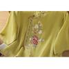 Women's Beige Cheongsam Style Blouse Embroidery Detail Half-Sleeve Casual Top
