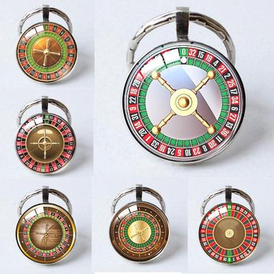 Llavero con Rueda de Ruleta en Relieve: Colgante de Metal Creativo y Colgante de Piedra de Tiempo de Moda