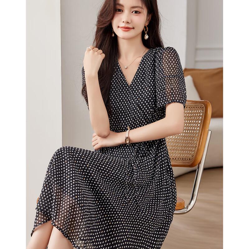 

Elegant Short Sleeve Mid-Length Dress M