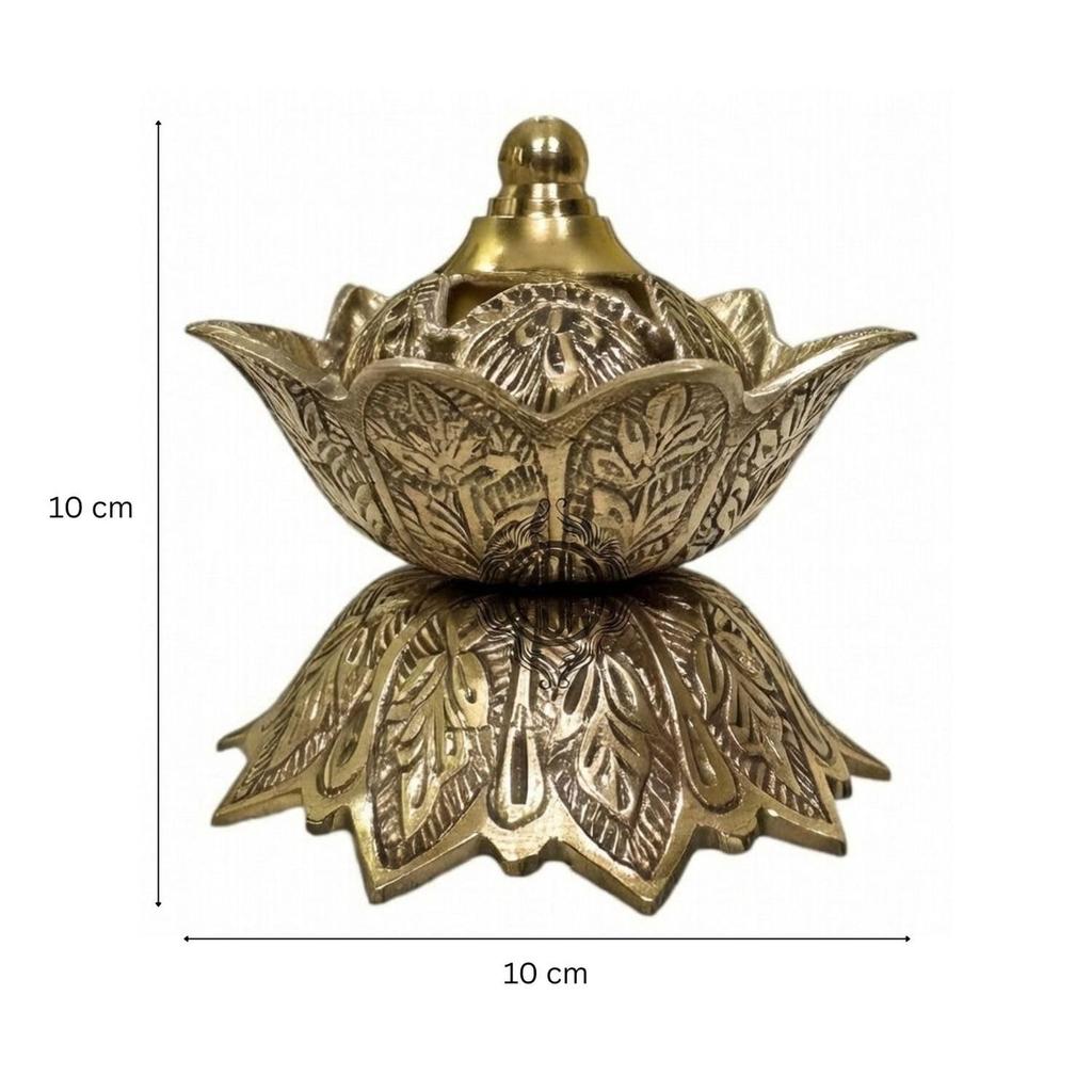 DSH Flower Design Dhoop Dani Brass Dhuna Loban Burner Round Dhooni
