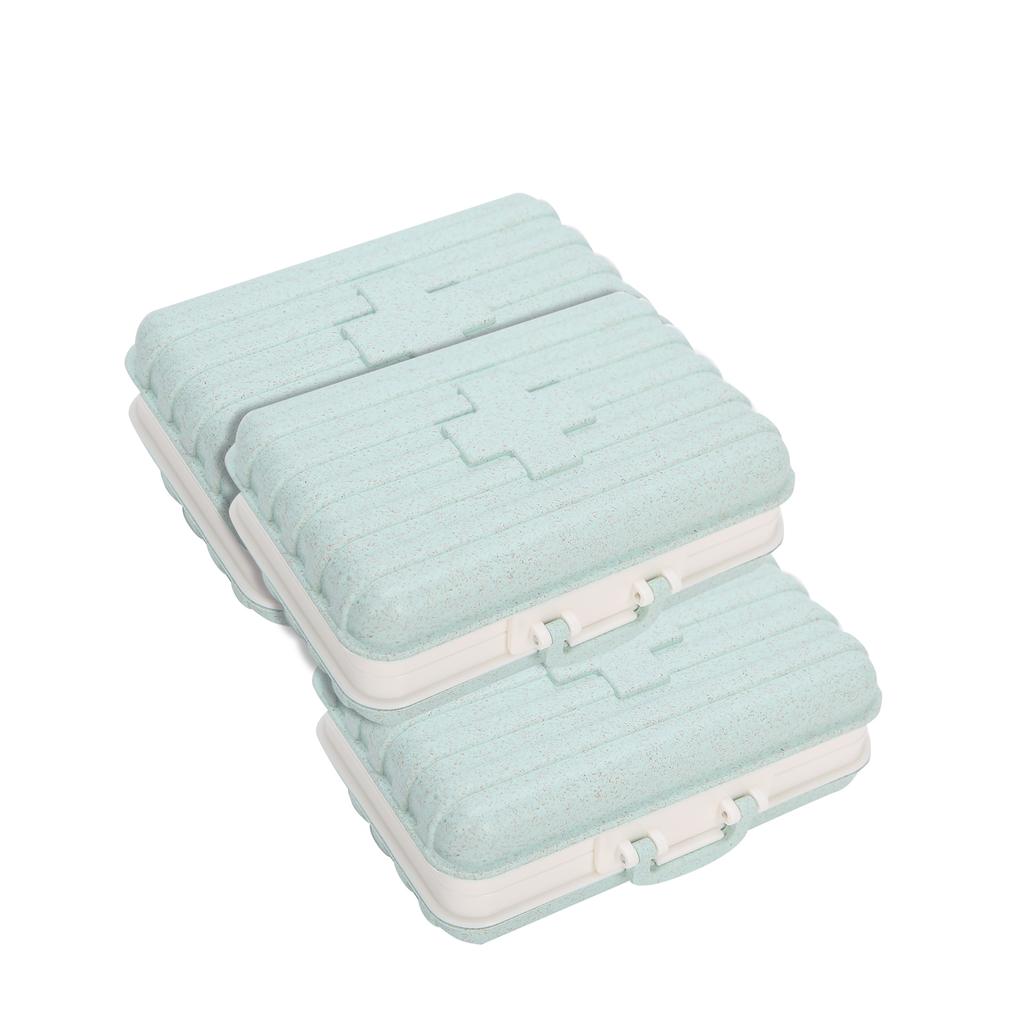 3pcs 6‑Grid Pills Organizer Portable Suitcase Shape Medicine Case Travel Medicine Storage HolderLight Blue