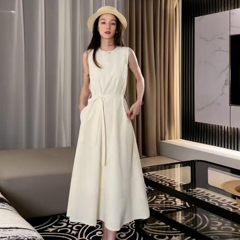 2026 Casual vacation Lazy wind long dress women's summer French Hepburn style back sleeveless vest dress women's clothing