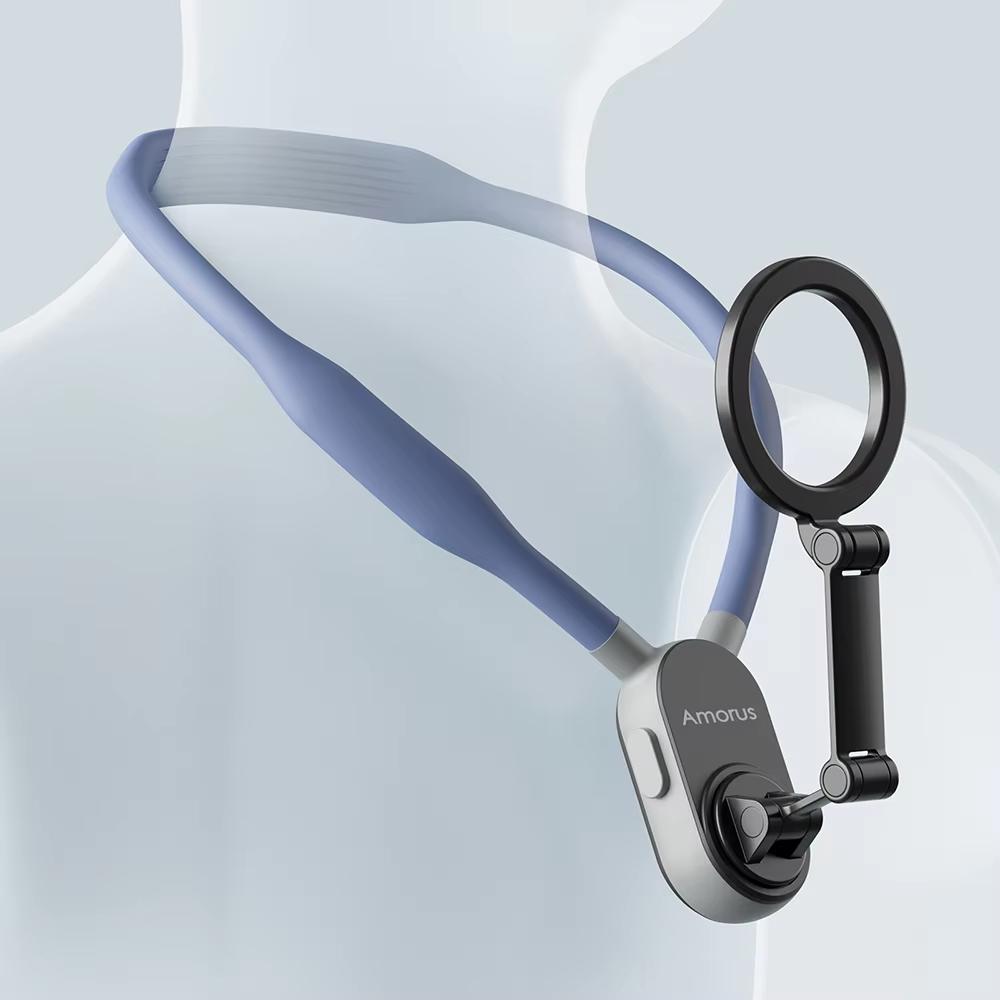 

AMORUS Neck Holder for iPhone Samsung Handsfree POV/Vlog Magnetic Around Neck Phone Mount Blue