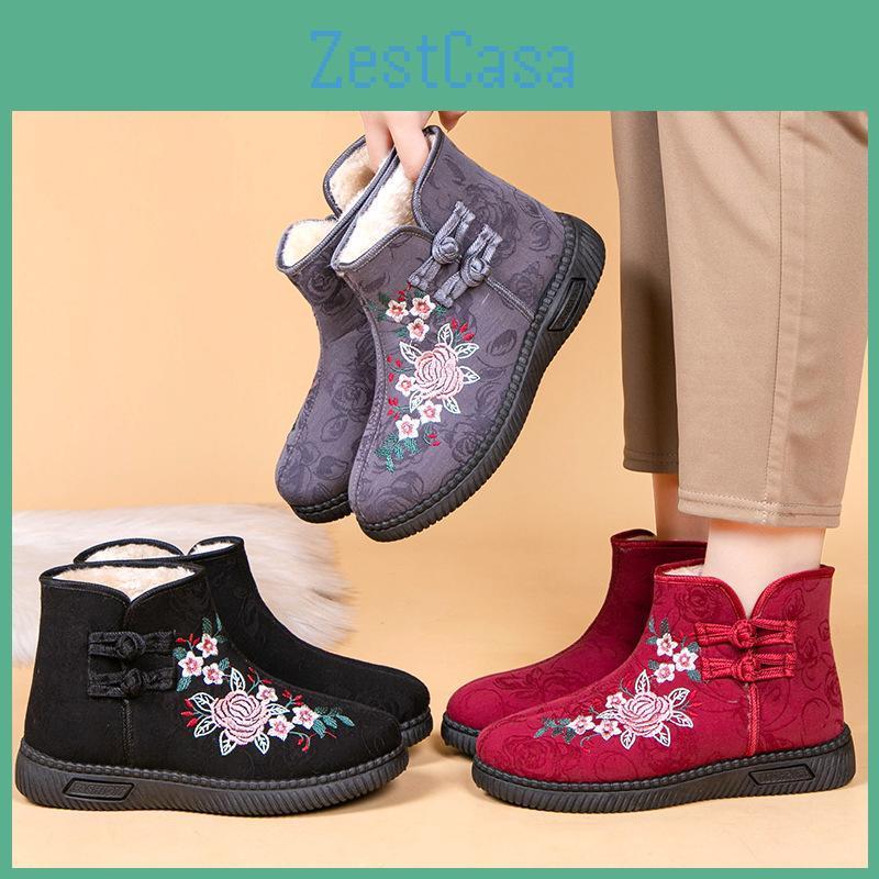 Warm For Winter Boots Snow Women Embroidered Fuzzy Nonslip Platform Ankle Booties Shoes With Faux Fur Lining Womens Comfortable Walking Short Boots