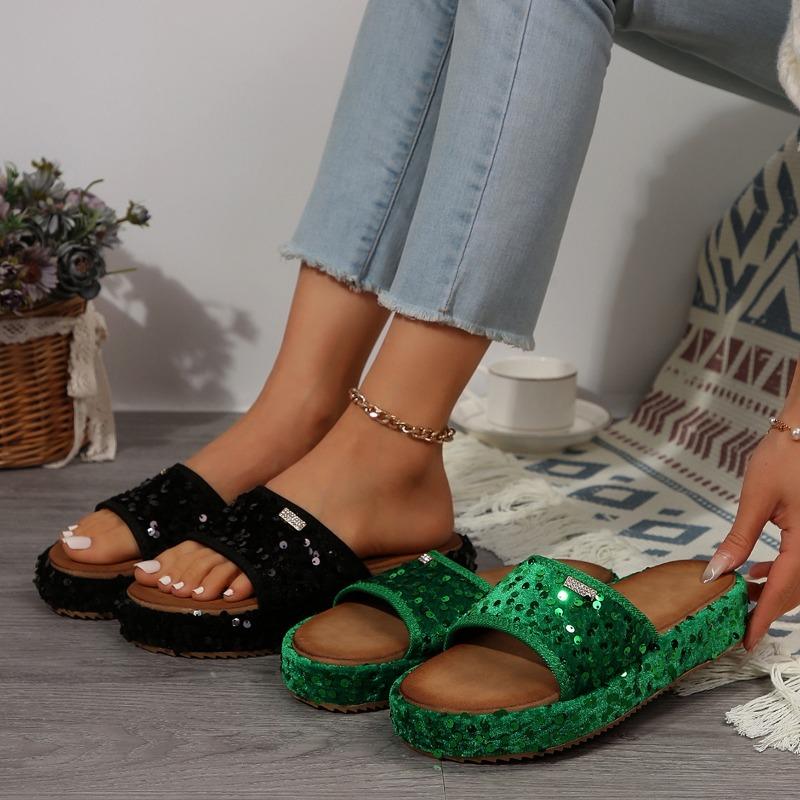 Women's Large Size Slippers Women's Summer Wear New High-end Platform Sandals Sequin Women's Slippers