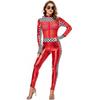 Red Sexy Jumpsuit Cheerleading Outfit PU Leather Football Girl Role Play Costume