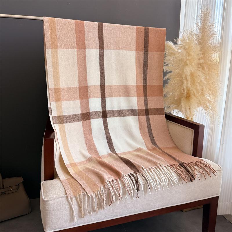 Korean version of literary and artistic plaid, warm in autumn and winter, cold scarf shawl, commuting versatile couple tassel imitation cashmere scarf