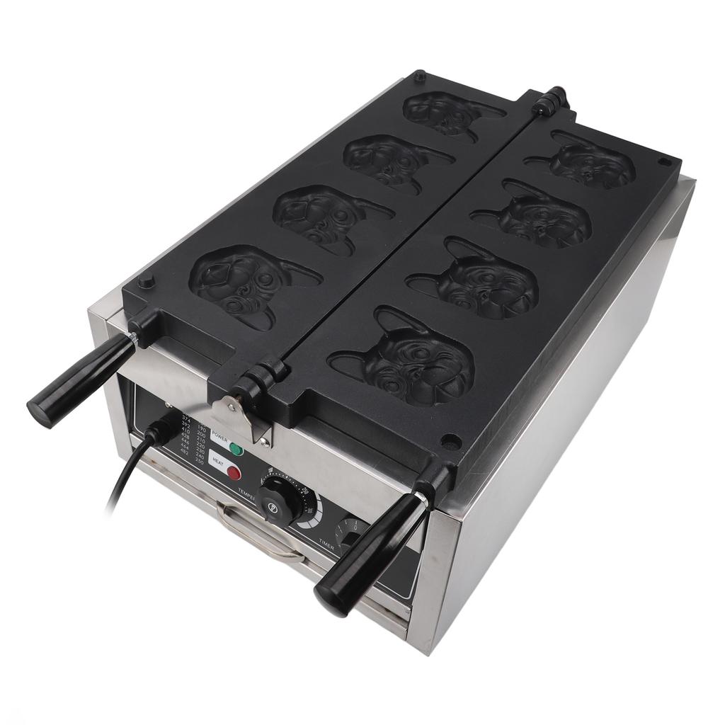 Commercial Waffle Maker Non Stick 8 Mould Bulldog Fun Shape Dual Side Heating Electric Waffle Baker