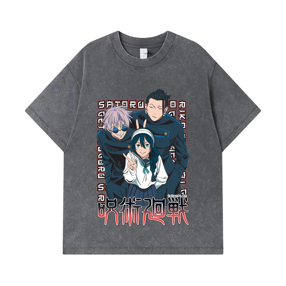 275 GSM Washed T-shirts 100% Cotton Jujutsu Kaisen V40 Print Unisex Heavy Cotton T Shirt
