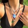 Trendy Blue Eye Necklace Eye Catching Resin Charm Necklace Pendant Necklace