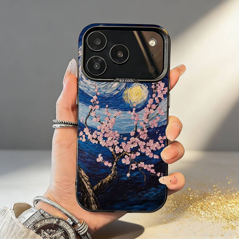 V-Van G-Gogh The Starry Night Phone Case For iPhone17,16,15,14,13,12,11,Pro,MAX Gray Matte Silicone Black Cover
