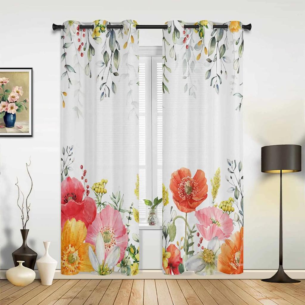 Spring Flower Plant Vanilla Wildflower Curtains for Bedroom Living Room Drapes Kitchen Kid's Room Window Curtain Home Decor