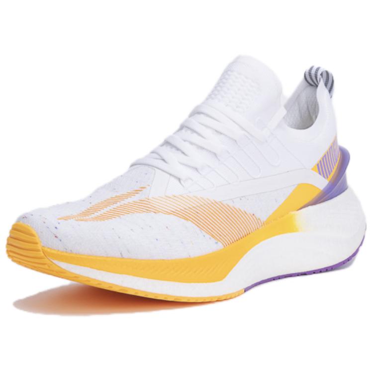 Li Ning Yue Ying 1.0 Fabric Shock Absorbing Breathable Low Top Running Shoes Men Sneakers White Orange ARHS005-4
