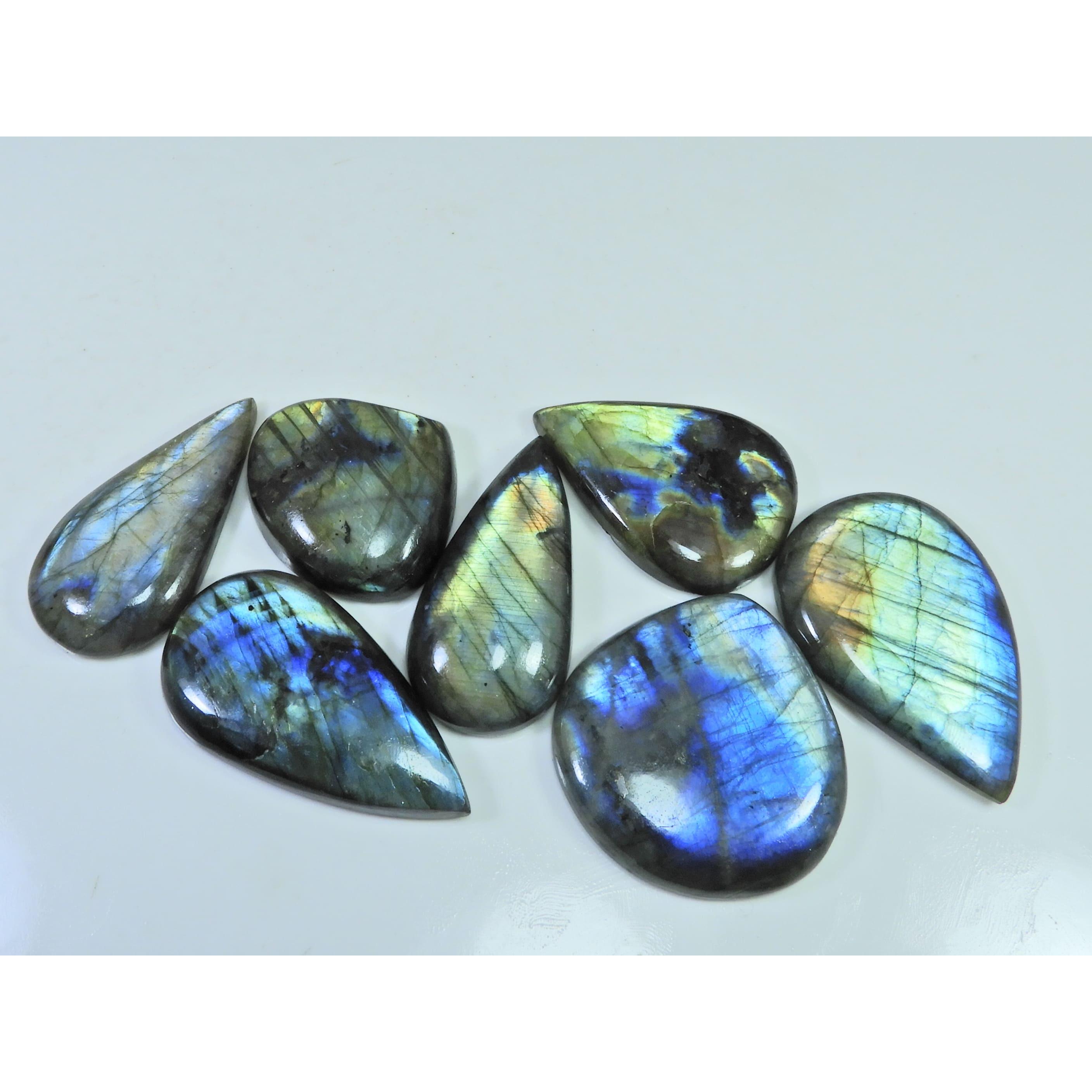 

469Cts.Natural Labradorite Multi Flash Pear Cabochon Loose Gemstone 7Pcs Lot C-1813