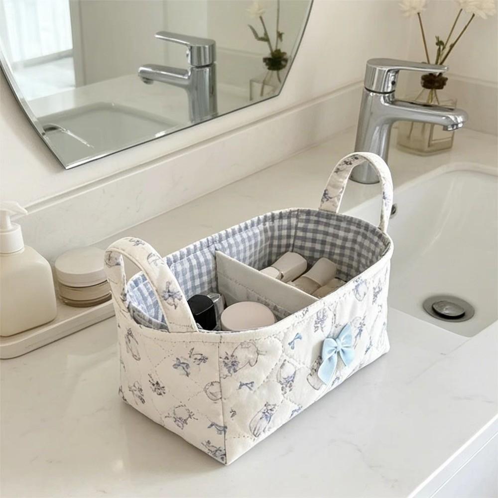 Cotton Small Quilted Storage Basket Square Cosmetic Organizer Home Supplies