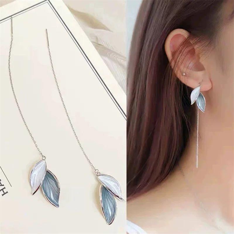 

Серьги «Синий лист» Длинные серьги-кисточки в форме листа Листовые украшения для ушей One Size синий