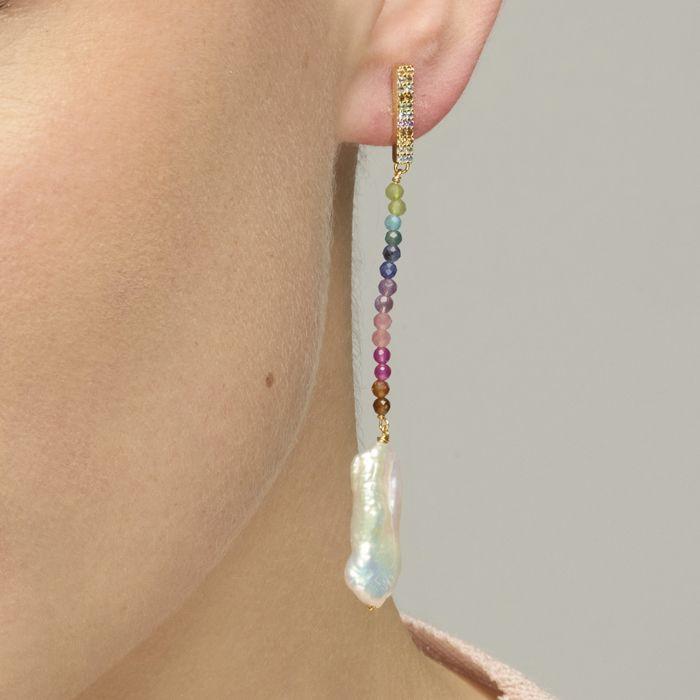 Boucles d'oreilles - LUXENTER - Euphoria de Colores - Argent sterling 925 - Perle blanche - Finition or jaune 18 ct