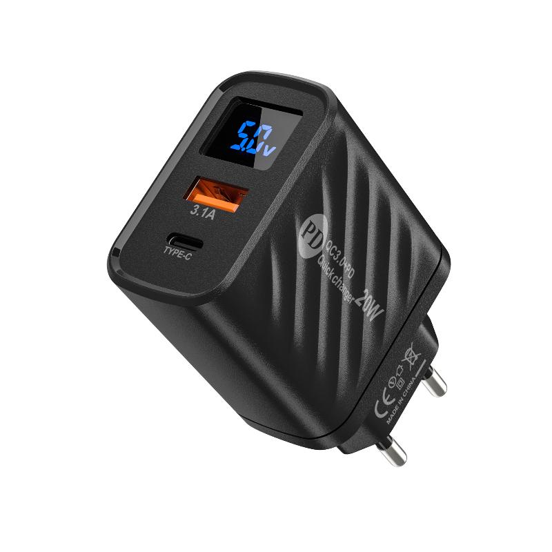 Pd Type C Usb Quick Charge 3.0 Wall Phone Charger 20W Fast Charging Digital Display Charger Adapter