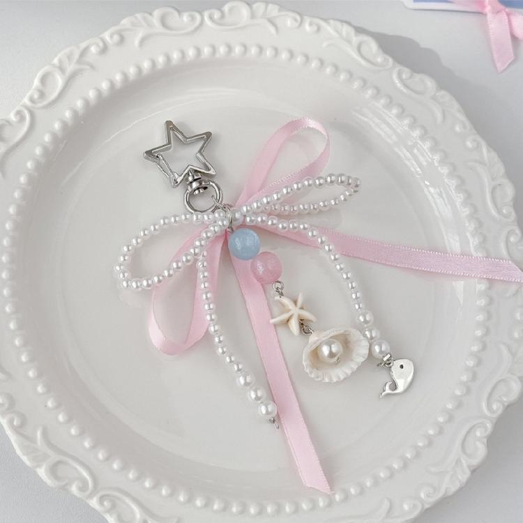 Fashionable Bows Tie Ribbon Keychain Imitation Pearls Beaded Bowknot Keyring Colorful Butterfly Knot Key Chain Ornament