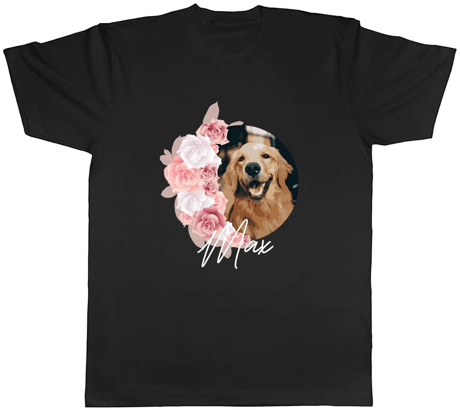 Personalised Dog With Flowers Animal Mens Unisex T-Shirt Tee Gift XXXXL