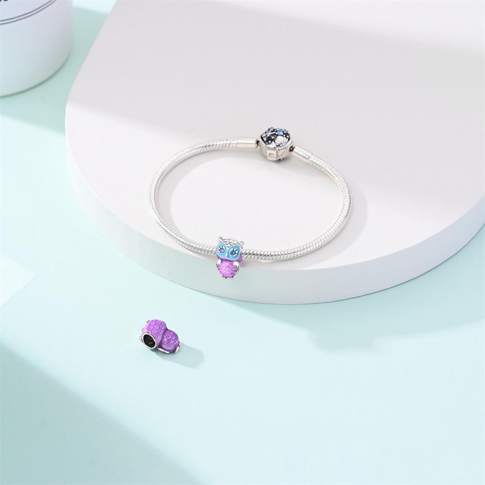 Genuine Copper Charm Luxurious Purple Owl Animal Bead Fits Bracelets DoItYourself Women Crafting Delicate Gifts Jewellery