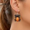 Decorative Halloween Jewelry 1 Pair Pumpkin Earrings for Women, Acrylic Dangle Drop Cute Accessories with Plaid Bow, Fall Holiday Party Lightweight