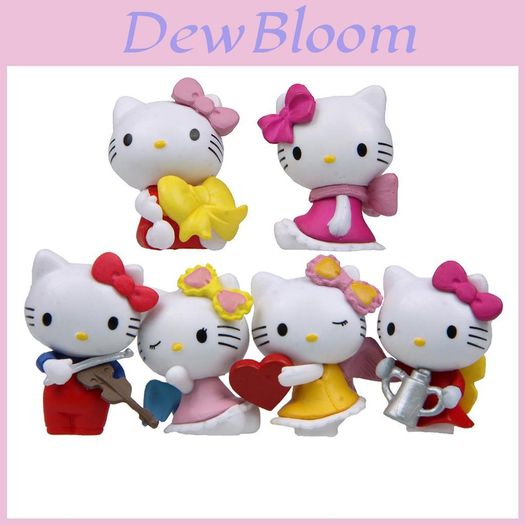 6pcs Hello Kitty Angel Bow Series Mini Model Ornament Set For Desk Decor And Gift Souvenirs