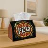 1pc, 2D Flat Printing, Tissue Box Holder, Vintage Food Artwork - Pizza Text Design, Sturdy Polyester Material, Versatile Napkin Dispenser for Home, Ve