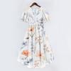 Women's Casual V Neck Short Sleeve Floral Print Dress Vintage Style Wrap Midi Dress Lightweight Summer Dress for Daily Wear