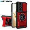 KEYSION Magnetic Phone Case for HONOR 200 Pro 5G Slide Camera Lens Protection Upright Kickstand 360° Ring Shockproof Back Cover