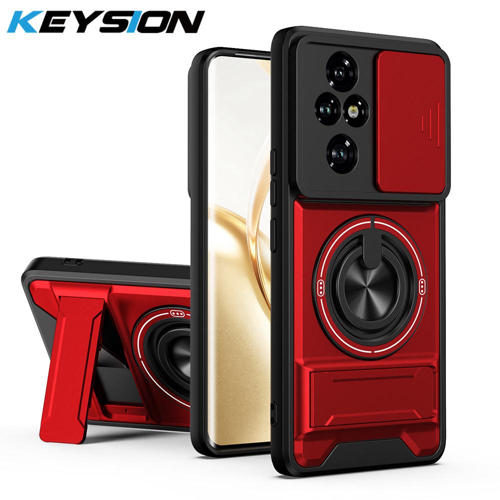 KEYSION Magnetic Phone Case for HONOR 200 Pro 5G Slide Camera Lens Protection Upright Kickstand 360° Ring Shockproof Back Cover