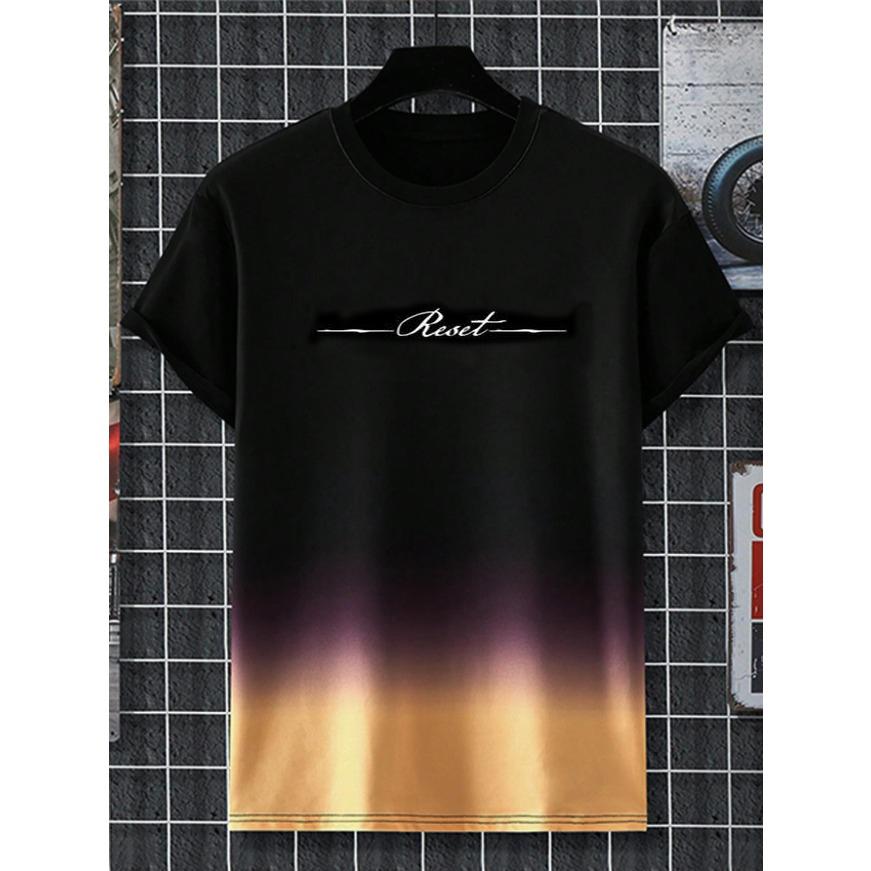 Tricou cu Mânecă Scurtă cu Imprimeu Alfabet Îmbrăcăminte Casual de Weekend pentru Gât Rotund Gradient Bărbați și Adolescenți Stațiuni de Vacanță Primăvară/Vară/Toamnă