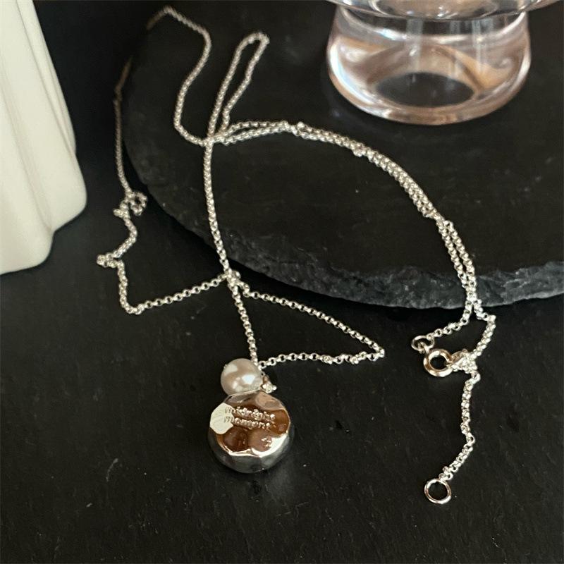 Dongdaemun Double Pearl Silver Necklace: Stylish, Unique, and Minimalist Clavicle Chain