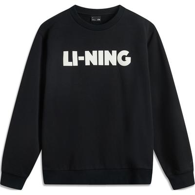 Li Ning Comfortable Casual Simple Loose Letter Print Sweatshirt Men Tops Black AWDV243-3