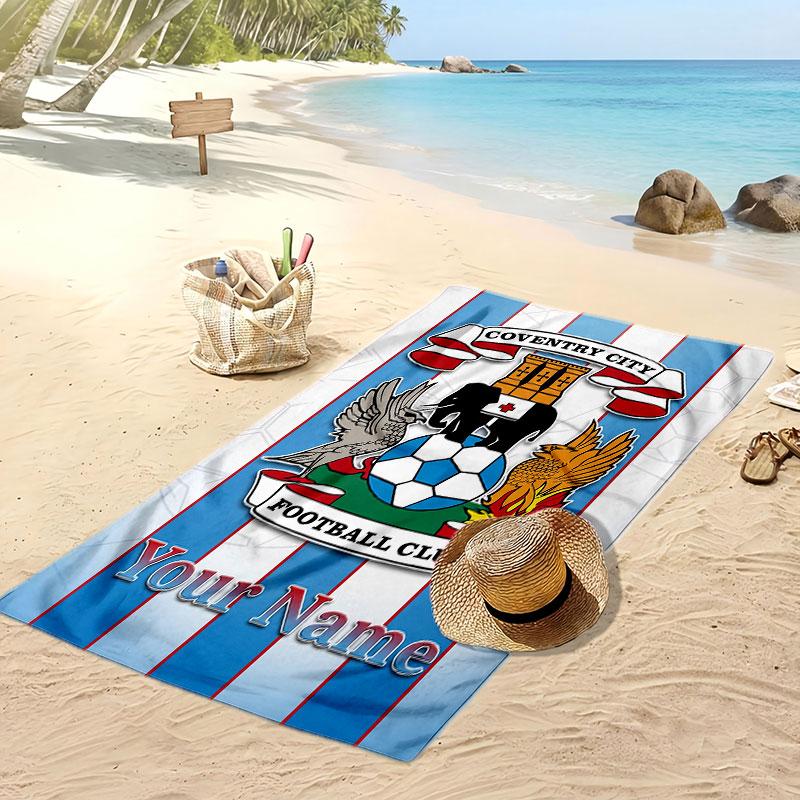 Coventry City FC Personalized Printed Beach Towel Soccer Logo Support Custom Name Text Absorbent Towel For Sport Travel Special Gift