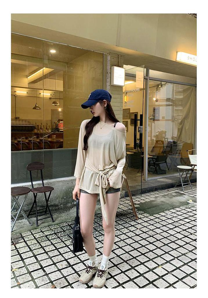 Trendy Women's Tie-up Loose Long Sleeve Sun Protection Shirt