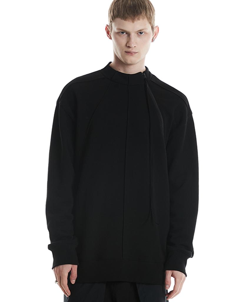 Digeunag Side Zipper Pintuck Sweatshirt (Black)_ Pd3Ts0101
