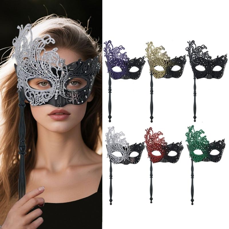 Masque de Mascarade pour Femmes avec Bâton Amovible Masque de Mardi Gras Masque de Fête Vénitien Accessoire de Costume Cosplay Halloween