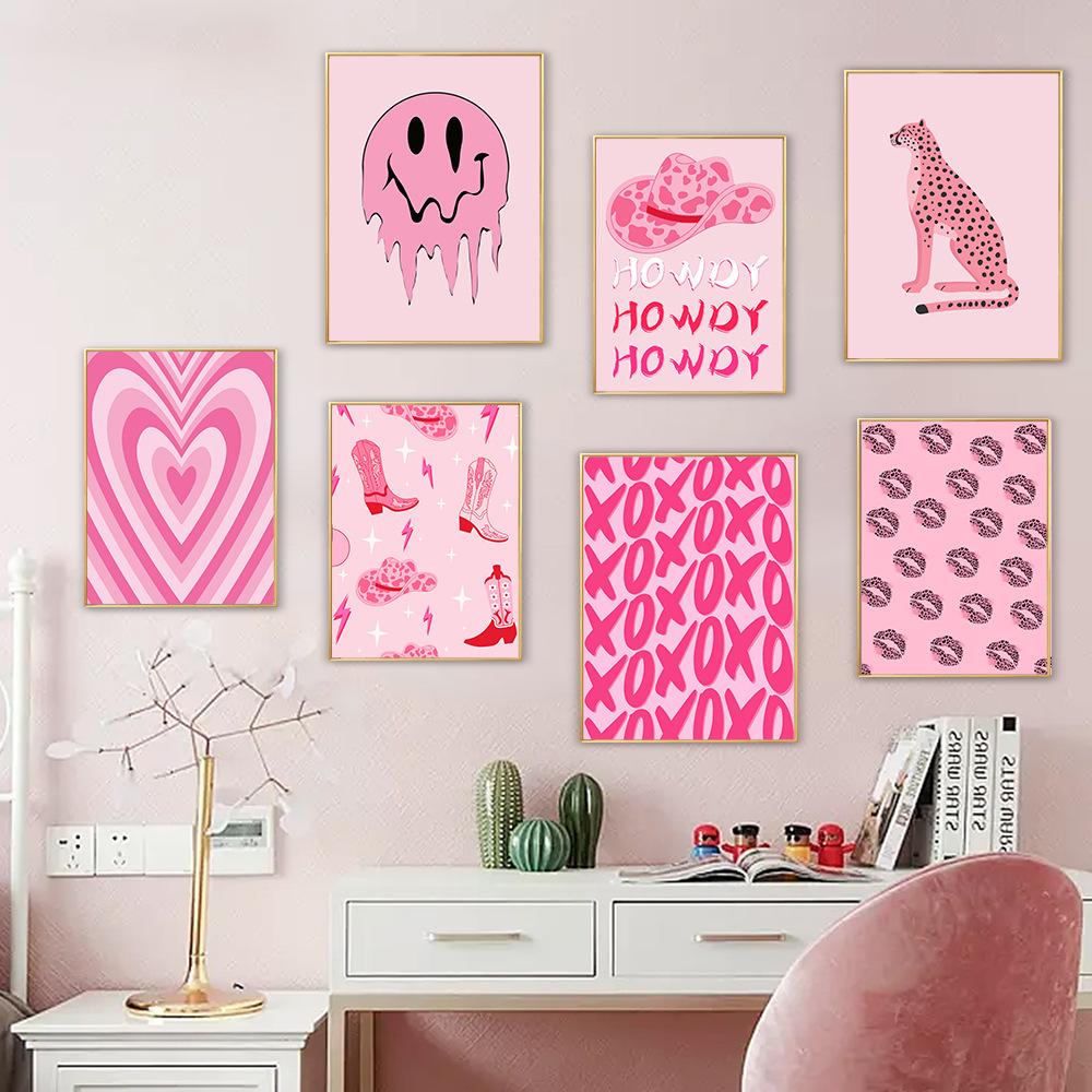 Pink Abstract Wall Art Canvas Poster Living Room Bedroom Core Decorative Painting