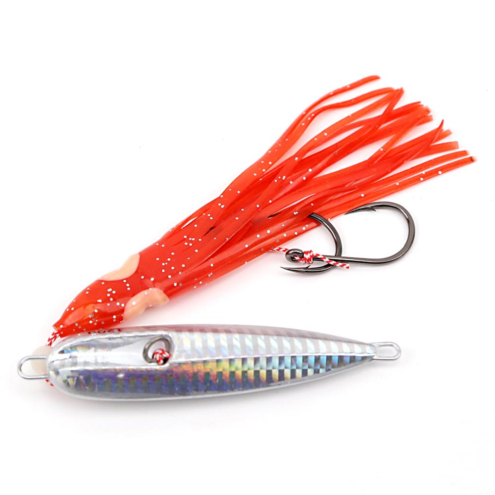 Inchiku Metal Jig Head Lure 80g 100g 120g 150g 180g 200g Luminous Lead Squid Hook Soft Sinking Saltwater Slow Jigging Lure (as the picture,jigging lure&40 g)