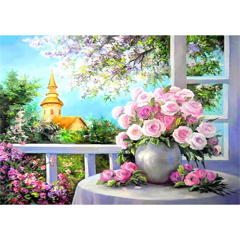 5D DIY Diamond Painting Flower Rhinestone Rose Picture Full Round Embroidery Cross Stitch Kit Mosaic Vase Decoration Gift