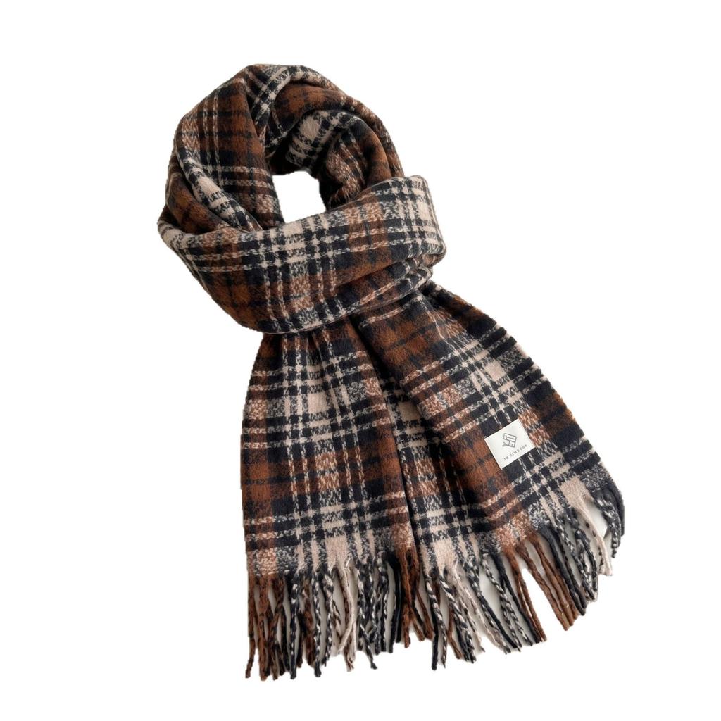 Autumn and Winter New Plaid Scarf Women's Korean Imitation Cashmere Warm Fringed Shawl Versatile Student Scarf
