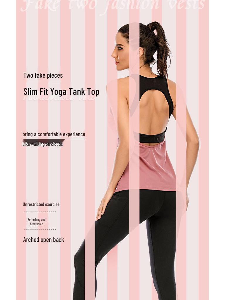 2024 Spring/Summer Slimming Faux Two-Piece Yoga Tank Top with Skin-Friendly Fabric and Stylish Hollow Back