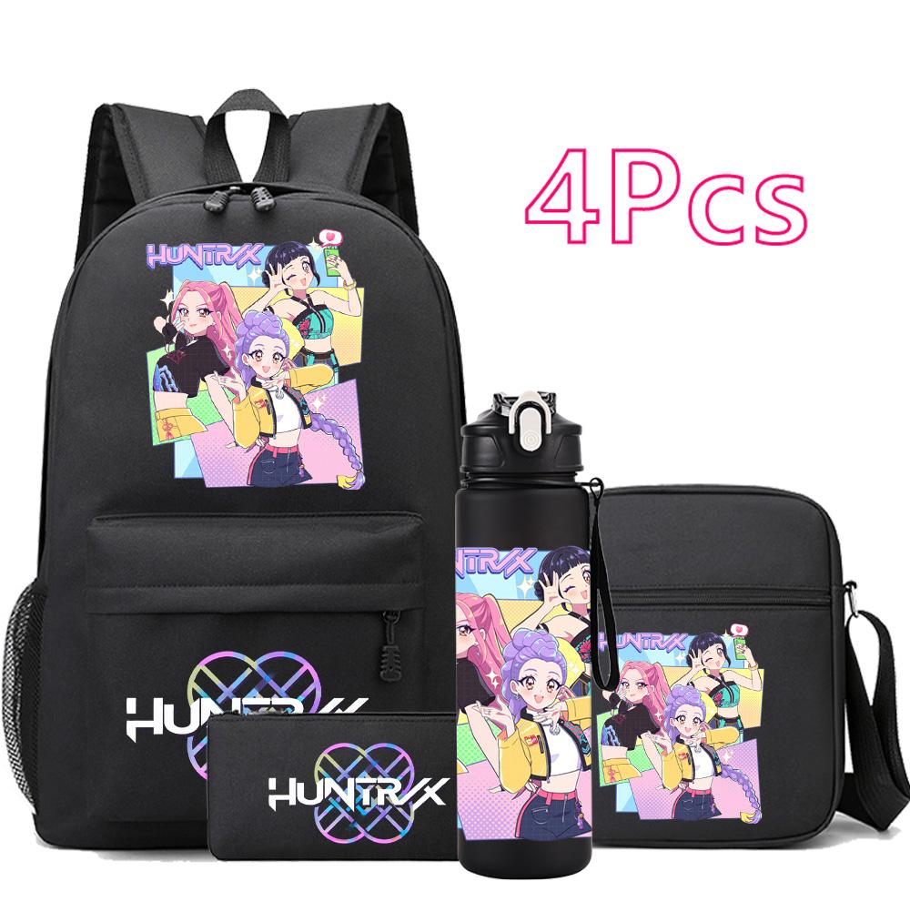 4Pcs/set Anime Cartoon K-Pop Printed Backpack with 750Ml Water Bottler for Teenager Student Girl Boy Bookbag Kid Gift Large Capacity Travel Bag