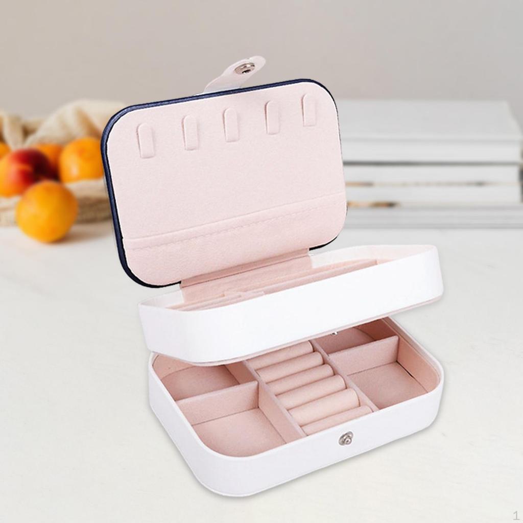 2 Layers Jewelry Box, Removable Dividers with Hanging Hooks Chic PU Leather Display Storage Case